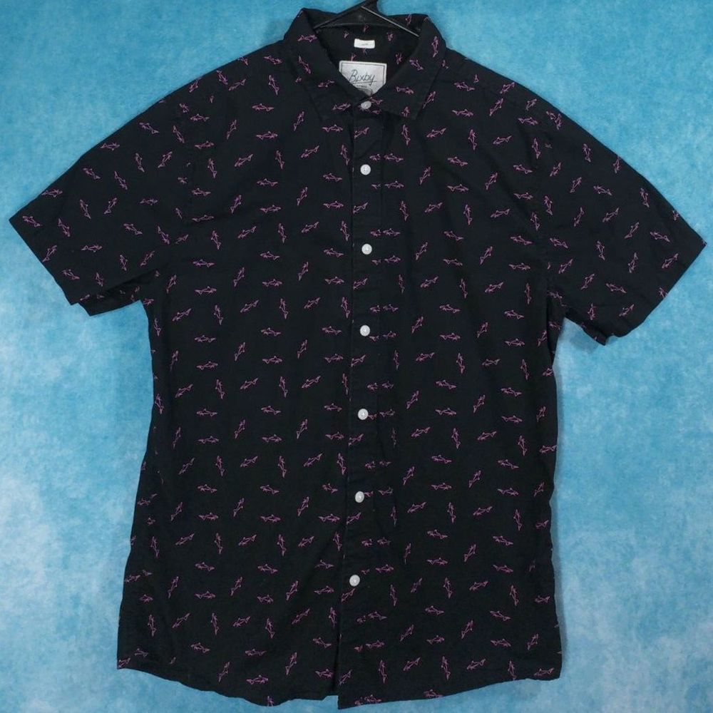 Bixby Nomad Slim Button Up SHARKS Men's Shirt, Black/Purple, Size Medium